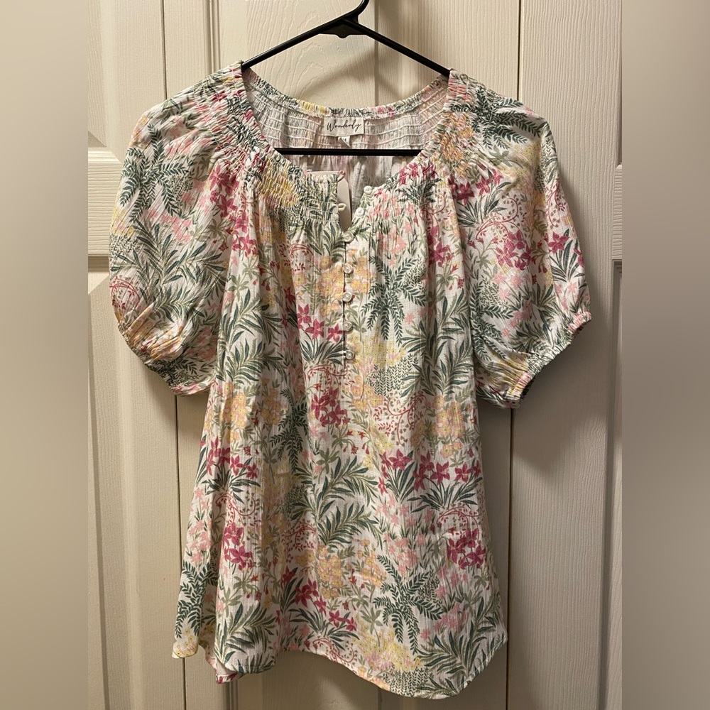 Wonderly Cream Puff Sleeve Ruffled Blouse